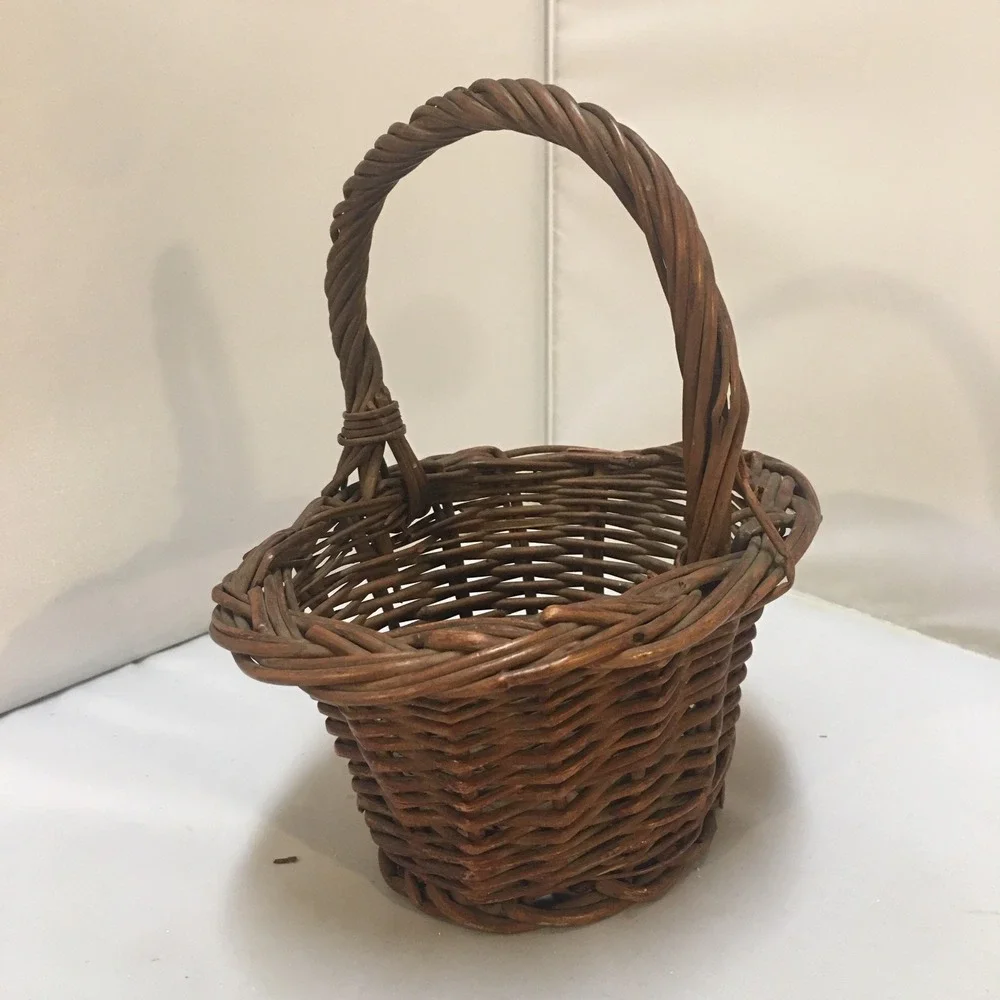 Woven Willow Basket Home Decor Small Brown Rustic Twisted Handle Bohemian